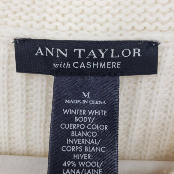 Ann Taylor Braided Cable Knit Sweater M Wool Cashmere Color Block Cream Gray - Picture 2 of 7